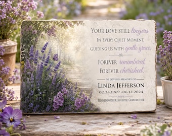 Lavender Memorial Garden Stone, Personalized Remembrance , Gift for loss, with Purple Flowers