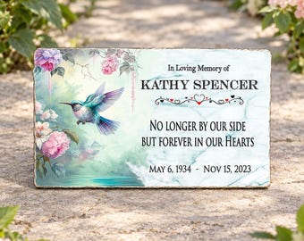 Custom Memorial Stone, Personalized Remembrance , Garden Grave Marker, Hummingbird Floral Design