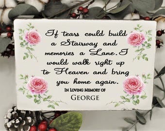 Pink Rose Memorial Stone, Personalized 6x9 Garden Plaque and Concrete Grave Marker