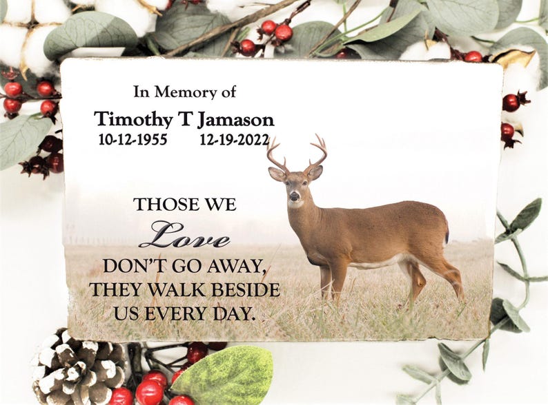 Deer Hunter Memorial Stone, Personalized Whitetail Deer Garden Memorial, In Loving Memory Gift for Hunter or Outdoorsman, 9x6 image 2