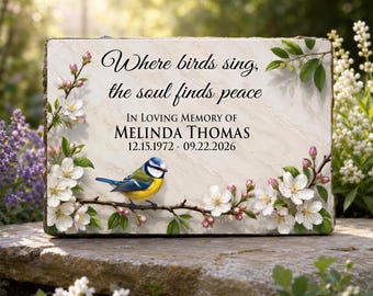 Personalized Sympathy Gift Stone In Loving Memory Memorial Plaque Where Birds Sing Garden