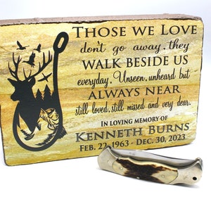 Hunters memorial stone, Those we love saying with hunting and fishing scenes for a memory stone Measures 6&quot;x 9&quot; x2&quot; hunting memorial gift