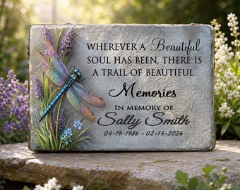 Personalized Memorial Garden Stone, 9x6 Concrete Paver Plaque, Dragonfly Beautiful Soul Remembrance Gift