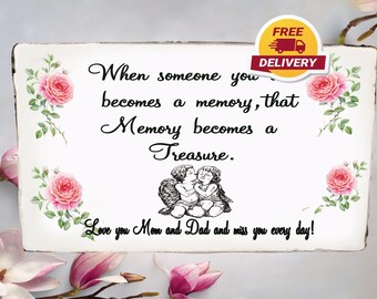 Piedra conmemorativa personalizada para mamá y papá, placa de hormigón pintada, regalo en memoria de un ser querido.