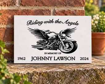 Personalized Motorcycle Memorial Garden Stone, 9x6 Concrete Paver Plaque, Biker Loss of Husband Father Sympathy Gift