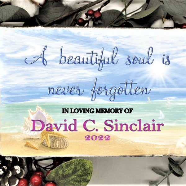 Memorial Stone A beautiful Soul with Beach scene of ocean- Personalized Embossed print, plaque, family loss gift