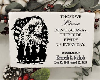 Eagle Memorial Stone, Engraved Biker Tribute Plaque | Concrete | Personalized Name & Dates, Outdoor Grave Marker