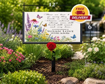 Piedra conmemorativa personalizada para jardín con soporte y estaca de metal / Un detalle de condolencia para exteriores