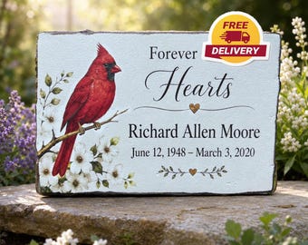 Piedra conmemorativa personalizada de cardenal, con nombres y fechas, Siempre en nuestros corazones, Hogar y jardín, Regalo de condolencia
