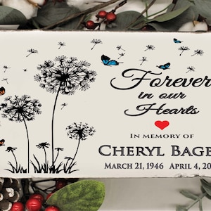Personalized Memorial Stone: Dandelions, Butterflies, Concrete Grave Marker