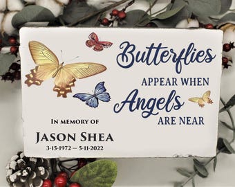 Butterfly Memorial, Personalized Garden Plaque | Painted Concrete Paver Stone | 6x9x2 Inches