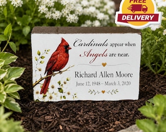 Piedra conmemorativa personalizada para jardín, con poema de los Cardenales, recuerdo, nombre y fechas personalizados, por la pérdida de un amigo.
