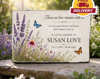Piedra conmemorativa personalizada para jardín, piedra conmemorativa de mariposa y flor silvestre, placa en memoria de un ser querido, regalo por la pérdida de un ser querido
