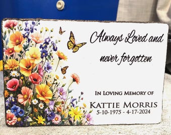Poppies on a Garden Stone with Butterflies Memorial Sympathy Gift