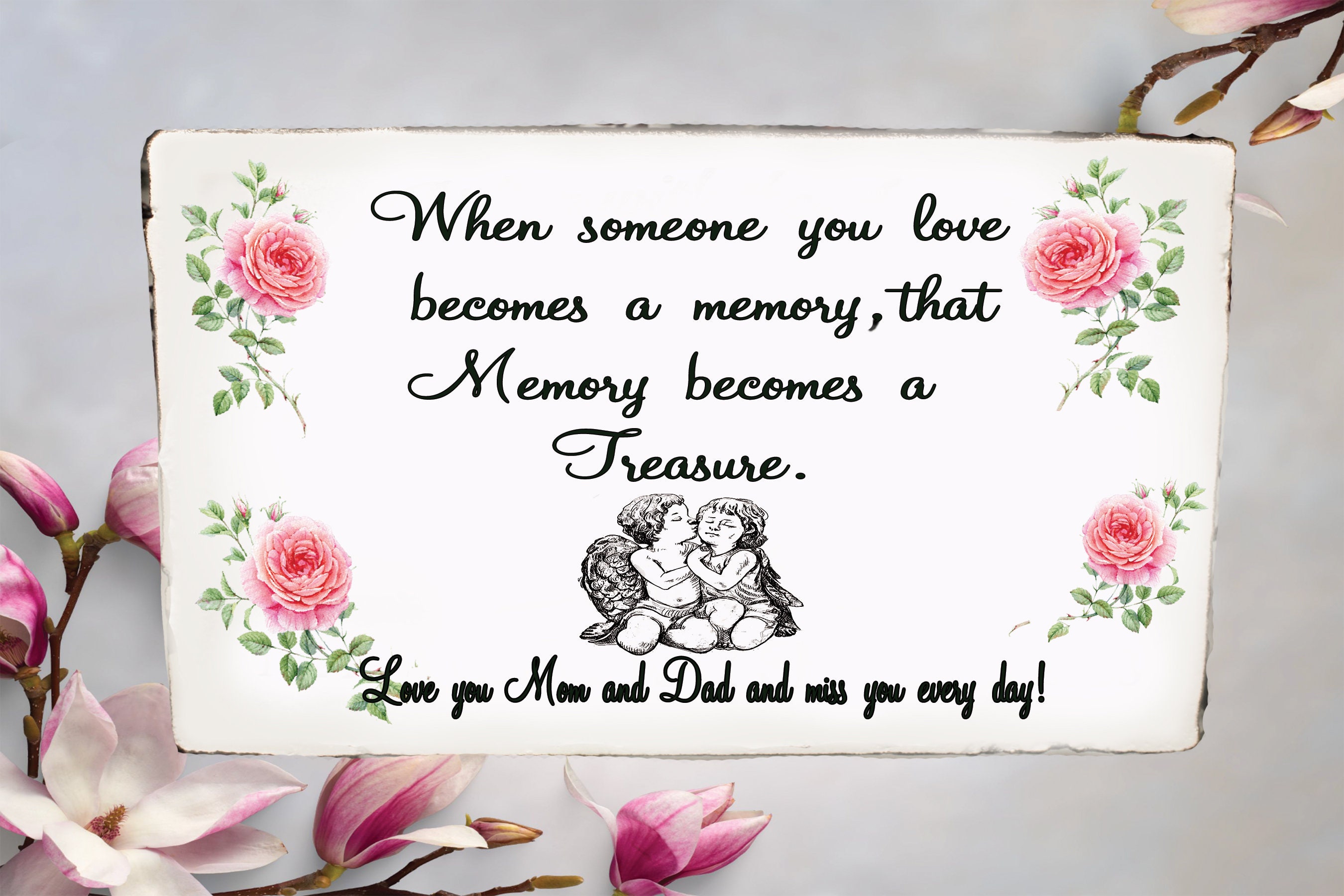 Personalized Memorial Stone, for Mom and Dad, Painted Concrete Plaque, In Loving Memory Gift