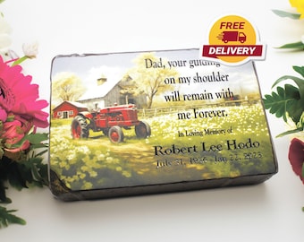 Piedra conmemorativa personalizada para agricultor / Marcador de tumba con forma de tractor / Regalo de condolencia por la pérdida de un padre / Placa conmemorativa personalizada para la agricultura