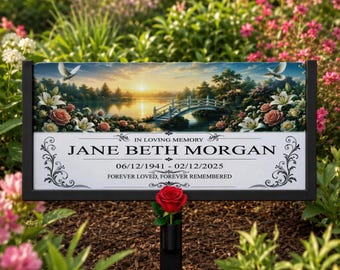 White Dove Memorial Garden Stone, 12"x6" Slate Plaque with Metal Stake, Loss of Loved One Remembrance Marker, Custom Outdoor Grave Sign