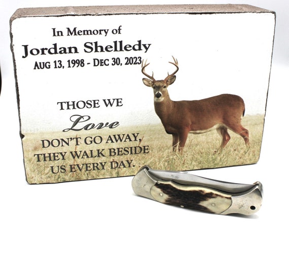 Deer Hunter Memorial Stone, Personalized Whitetail Deer Garden Memorial, In Loving Memory Gift for Hunter or Outdoorsman, 9x6
