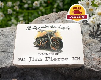 Piedra conmemorativa de motocicleta en llamas, regalo para motociclistas fallecidos, adoquín de concreto