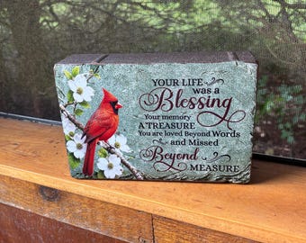 Red Cardinal Memorial Garden Stone, 9x6 Concrete Paver Plaque, Sympathy Gift for Loss of Mother, Custom Grave Marker