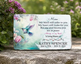 Hummingbird Memorial Stone, Sympathy Gift for Loss of Mother, Personalized Remembrance Garden Stone, 9x6 Grave Marker for Mom Loss of Parent