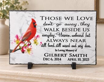 Memorial Plaque, Cardinal Remembrance Slate | Personalized Keepsake, Custom | 8x12, Includes Two Holders