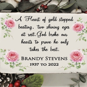 Memorial Stone Gift, A heart of Gold  Garden Stone  6"x9"x2" Rustic Paver, for family loss or a funeral gift for cemetery decoration.