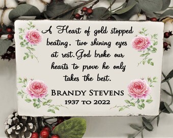 Memorial Stone Gift, A heart of Gold  Garden Stone  6"x9"x2" Rustic Paver, for family loss or a funeral gift for cemetery decoration.