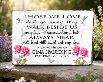 Pink Roses Memorial Garden Stone, 9x6 Concrete Paver Plaque, Those We Love Custom Remembrance Sign, Outdoor Sympathy Gift, indoor or outdoor