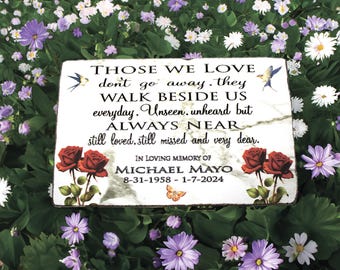 Sympathy Garden Stone Personalized with Red Roses, Remembrance gift, for Loss of Mother, Grave Marker with names and dates