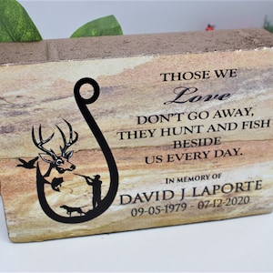 Hunters memorial stones, Those we love ,white tail deer scene hunting with dog and fish for a memory stone gift.