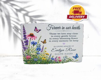 Piedra conmemorativa personalizada, placa de recuerdo a medida por la pérdida de una madre, regalo de condolencia floral para jardín