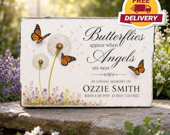 Piedra conmemorativa personalizada de mariposa para jardín, placa de diente de león en memoria de un ser querido, regalo de condolencia por la pérdida de un ser querido.