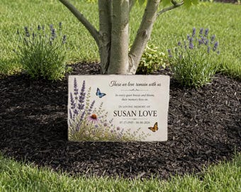 Personalized Memorial Garden Stone, Butterfly and Wildflower Memorial plaque, In Loving Memory, loss of loved one gift
