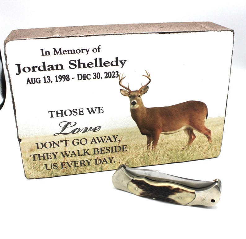 Deer Hunter Memorial Stone, Personalized Whitetail Deer Garden Memorial, In Loving Memory Gift for Hunter or Outdoorsman, 9x6 image 4