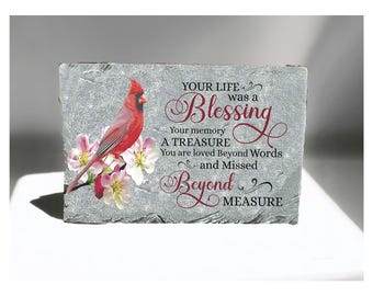 Cardinal Memorial Stone, Painted Paver Remembrance, Gift for Garden, Grave Marker, Outdoor Plaque 6x9 ,your life was a blessing