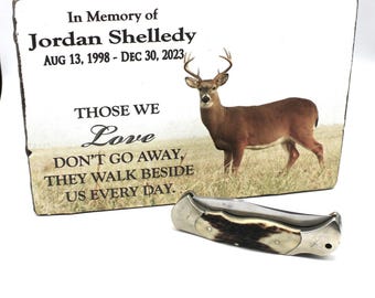 Deer Hunter Memorial Stone, Personalized Whitetail Deer Garden Memorial, In Loving Memory Gift for Hunter or Outdoorsman, 9x6