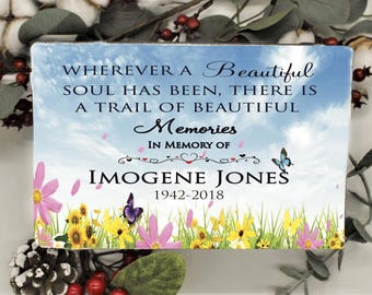 In Memory Of, Wildflowers Memorial Stone | Garden Keepsake, Paver Concrete | 6 x 9 x 2 Inches, Shelf Mantel Display