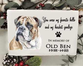 Pet Memorial Stone, Bulldog Keepsake, Personalized Photo Plaque | Concrete | 6x9x2 Inches