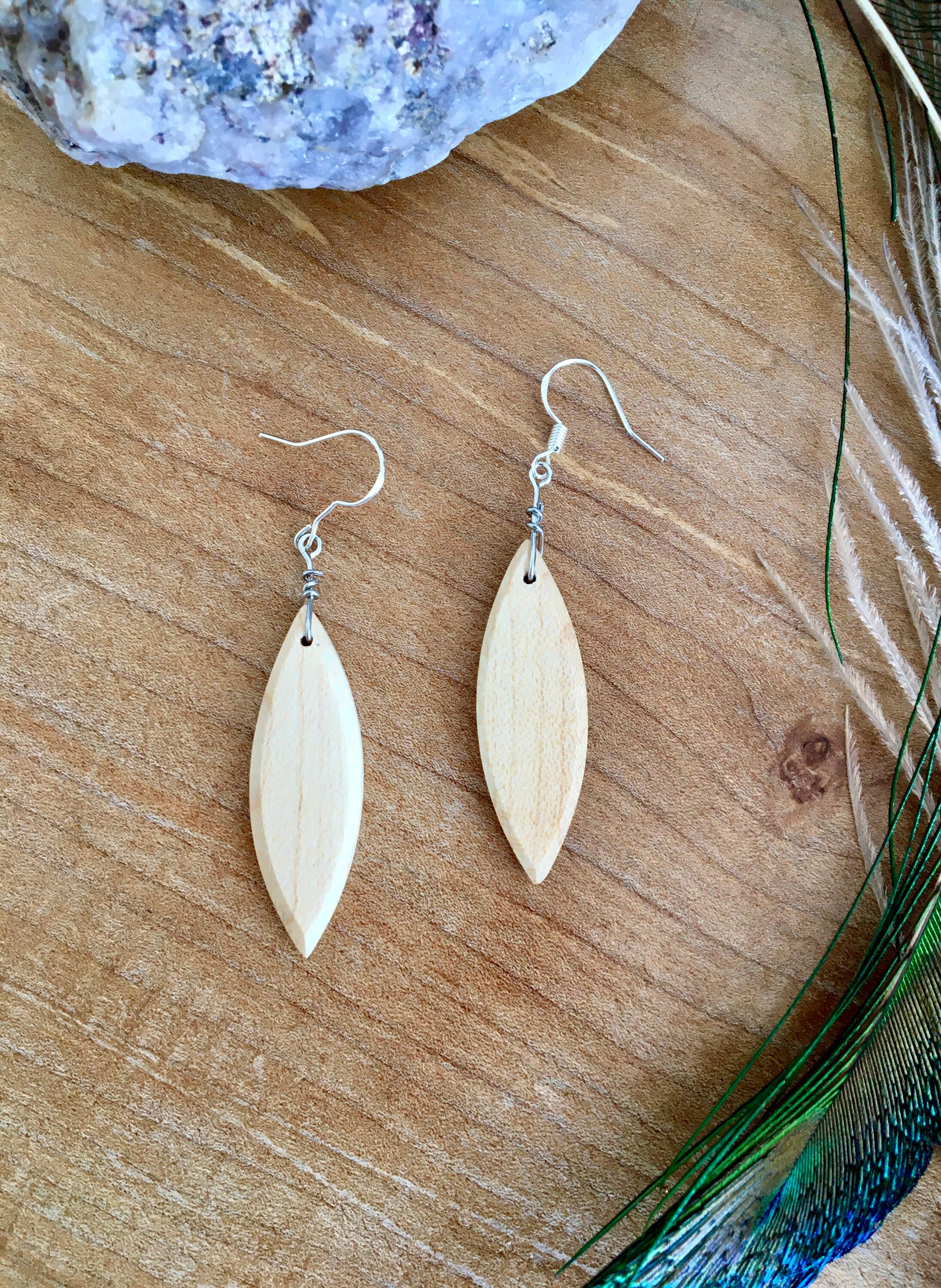 Surfboard earrings wood earrings surfer earrings neutral Etsy