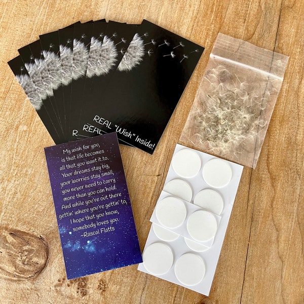 My Wish for you backing cards and sticky dots kit, diy pocket hug backing card, thinking of you card, positive thinking, real dandelion seed