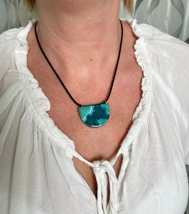 Larger geode inspired resin necklaces, statement jewelry, west coast style, beach wedding, geode art, gift for earthy girl, nature inspired image 7