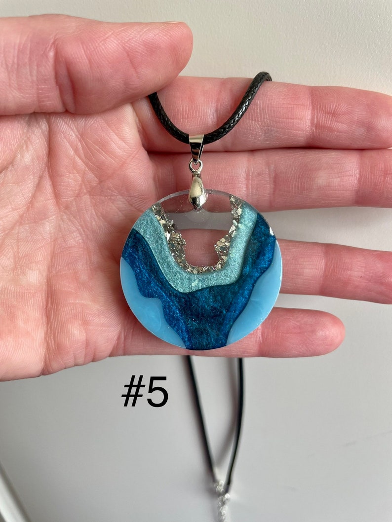 Larger geode inspired resin necklaces, statement jewelry, west coast style, beach wedding, geode art, gift for earthy girl, nature inspired image 6