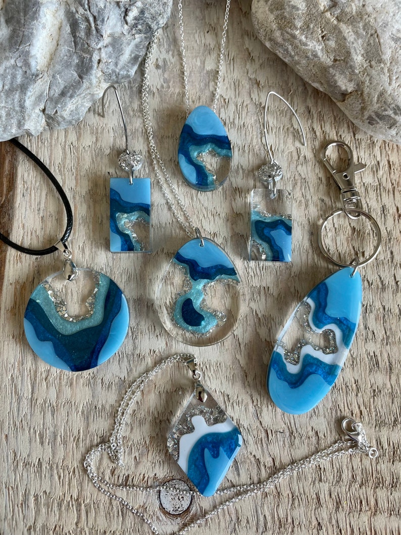 Larger geode inspired resin necklaces, statement jewelry, west coast style, beach wedding, geode art, gift for earthy girl, nature inspired image 9