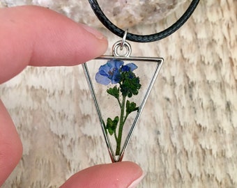 Forget me not necklace, real pressed flower jewelry, gift for girlfriend, going away gift, something blue bridal, nature girl necklace