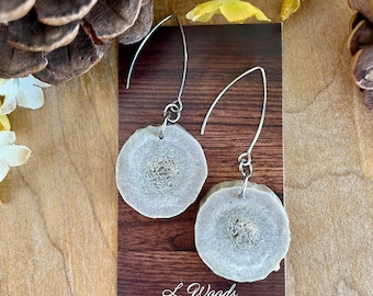 Larger deer antler slice dangle earrings, nature girl jewelry, earthy boho bride, hunter girl gift, raw natural jewelry, neutral grey tones
