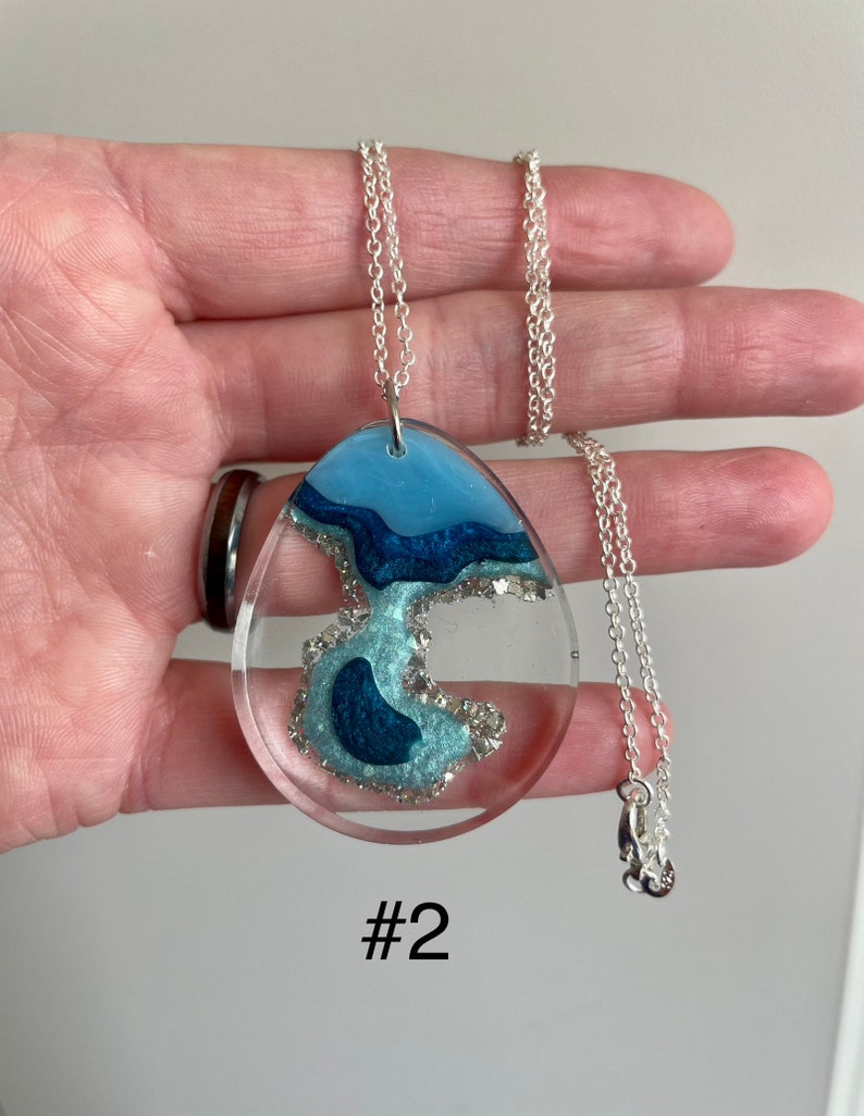 Larger geode inspired resin necklaces, statement jewelry, west coast style, beach wedding, geode art, gift for earthy girl, nature inspired image 3