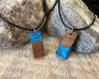 Unisex wood and royal blue resin necklace, classy gift for him, nature inspired jewelry, adventurer something blue, nature lover, outdoorsy