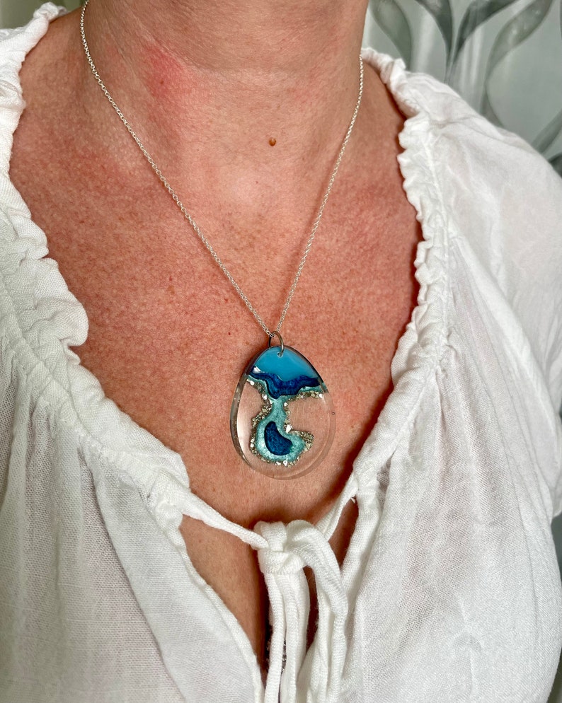 Larger geode inspired resin necklaces, statement jewelry, west coast style, beach wedding, geode art, gift for earthy girl, nature inspired image 8