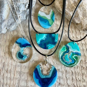 Larger geode inspired resin necklaces, statement jewelry, west coast style, beach wedding, geode art, gift for earthy girl, nature inspired image 1